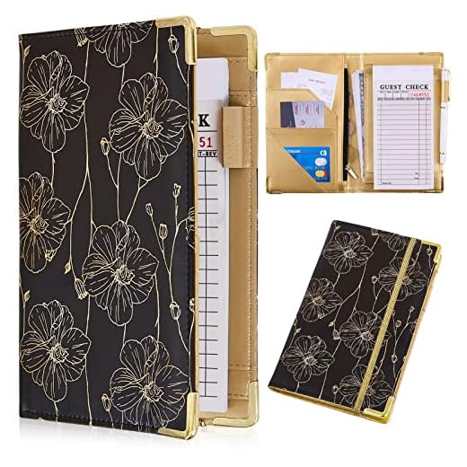 Server Books for Waitress Cute Waitress Book with Money Pocket Leather Server Book with Zipper Wallet Black Serving Book Organizer Fit Server Apron