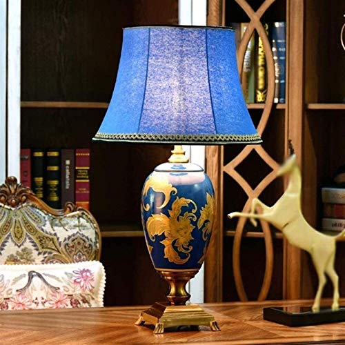 Exquisite Works, Golden Printing Blue Ceramic Large Table Lamp, Bedroom Bedside Lamp, Home Room Desktop Decoration, for Living Room, Corridor, Lounge steampunk buy now online