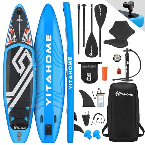 YITAHOME Tabla Paddle Surf Hinchable con Accesorios Premium Tabla de Paddle Surf Hinchable con Remo Doble Uso y Asiento Kayak Bolsa Impermeable, Correa, Aleta, Mochila