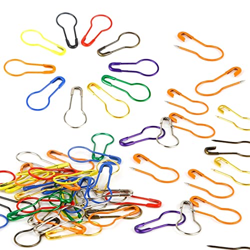 100pcs Bulb Safety Pins Metal Gourd Pin Gourd Pear Clips Pins Stitch Markers Knitting Crochet Locking Safety Pin Metal Clips Mixed Colours Knitting Calabash Pins for DIY Project Sewing Clothing