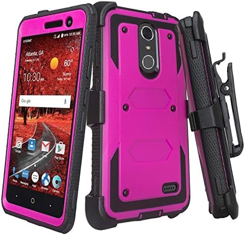 [GALAXY WIRELESS] Compatible For ZTE ZMAX One (Z719DL) Case,ZTE Grand X4 Case,ZTE Blade Spark Z971 Case [Shock Proof] Heavy Duty Belt Clip Holster,Full Body Coverage [Built In Screen Protector] Purple