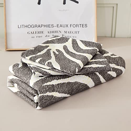 Lightweight Hotel Luxury Duvet Cover 3 Piece Set - Gray And White Leopard Print Ultra Soft Premium Microfiber Breathable Comforter Cover With Zipper Closure, Corner Ties Full/Queen (90X90 Inches) #TOP2