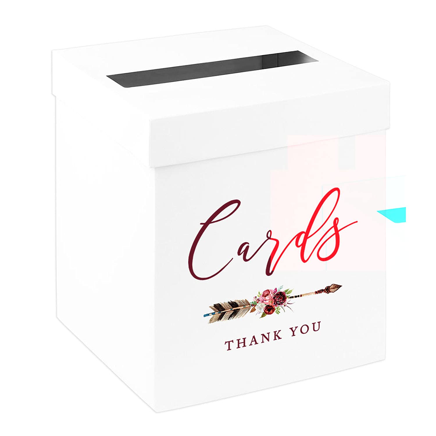 Andaz Press Sturdy White Wedding Day Card Box Boho Woodland Arrows Wedding Gift Boxes for Cards Card Box for Bridal Shower Baby Shower Birthday Graduation Events 10x10x10 Inches