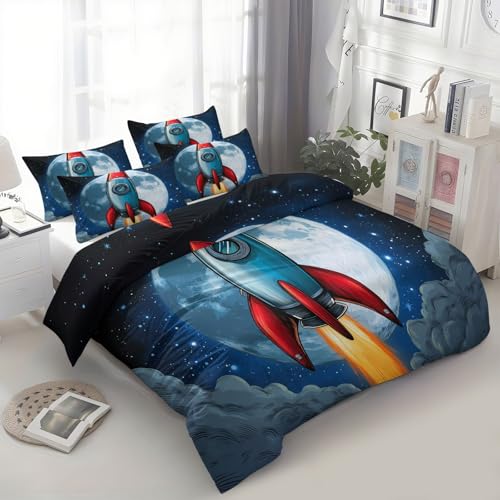 Housse de couette 240x260 fusée espace réversible microfibres lit double