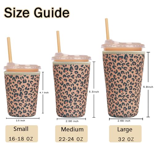 Image of Reusable Insulated Sleeve for Iced Coffee Cup, 3-Pack Coffee Neoprene Drink Sleeve for Cold & Hot Drinks, Beverage Holder for Iced Coffee (Brown Leopard)
