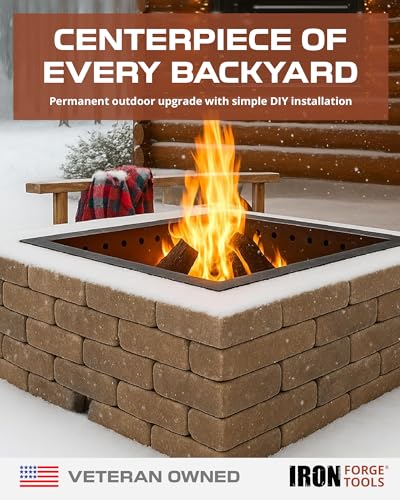 Image of Iron Forge Tools Smokeless Outdoor Fire Pit Ring Insert 36 Inch Square | heavy duty steel, permanent fire pit rings, backyard bonfire, smokeless firepit, 30 inch inner ring, square pit liner insert