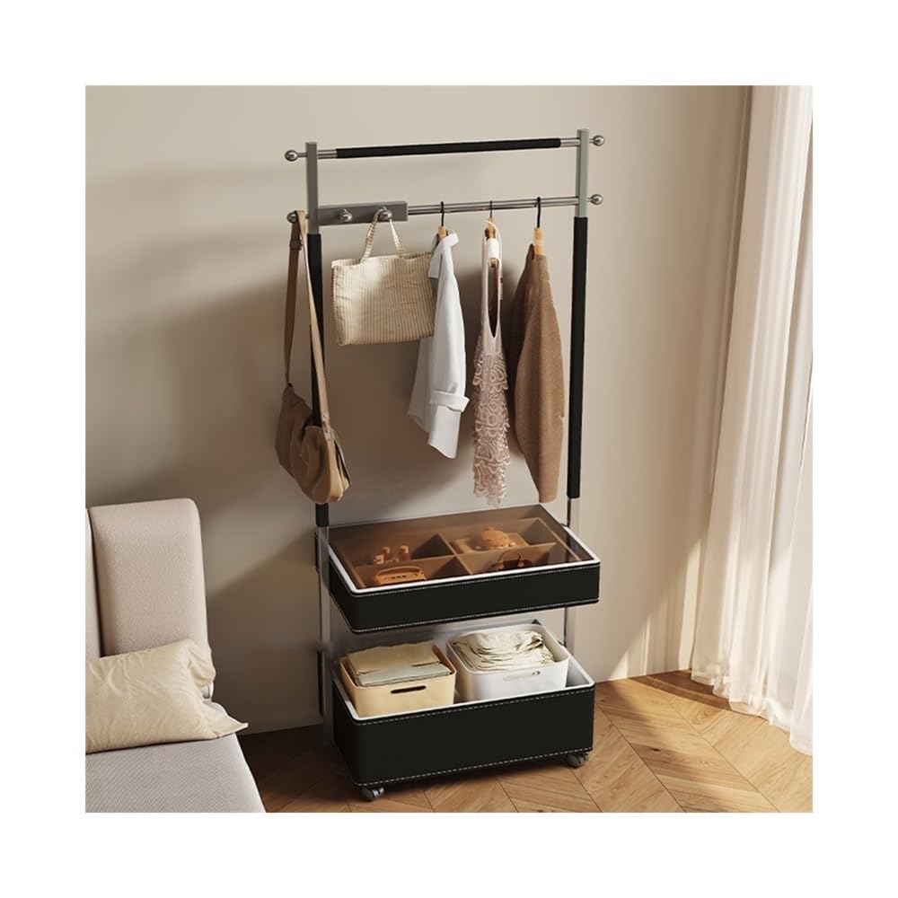 Dh2yjnbf3 Standing Movable Coat Rack Bedroom Floor Stainless Steel Leather Storage Bedside Table Integrated Hanger with Hallway