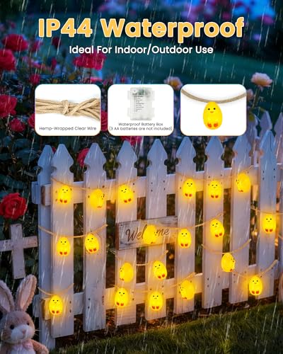 Image of YIQU Easter Decoration String Lights, 10FT 12LED Indoor Chick Mantel Garland Battery Operated with Remote Timer 8 Modes, Hemp Rope Banner for Fireplace Table Wall Spring Party Indoor Outdoor Decor