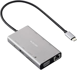 エレコム USB-C ハブ ドッキングステーション 10in1 3画面同時出力(2画面拡張)デュアルディスプレイ対応 HDMI 4K/30Hz VGA USB PD対応 グレー DST-W15