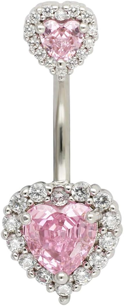 Excepro - Anillo para ombligo de acero inoxidable quirúrgico 316L chapado PVD con circonita cúbica multicolor en forma de corazón anillos brillantes