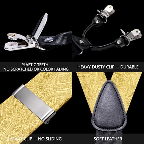 Image of Barry.Wang Men Suspender Set with Necktie Elastic Y Type Heavy Duty 6 Clips Braces Tie Handkerchief Cufflink Pin 6PCS