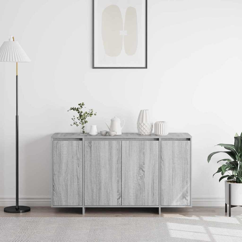 Credenza grigio Sonoma, 135 x 41 x 75 cm, in legno, con 4 ante | Elegante credenza per soggiorno e sala da pranzo: molto spazio grazie ai 4 ripiani con una profondità compatta di 41 cm.