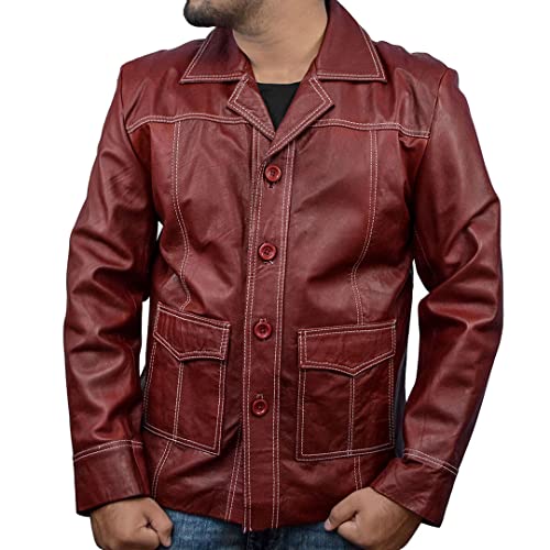 Tyler Durden Jacket Men-Fight club jacket for men-Tyler Durden Brad Pitt Maroon Faux Leather Coat Jacket