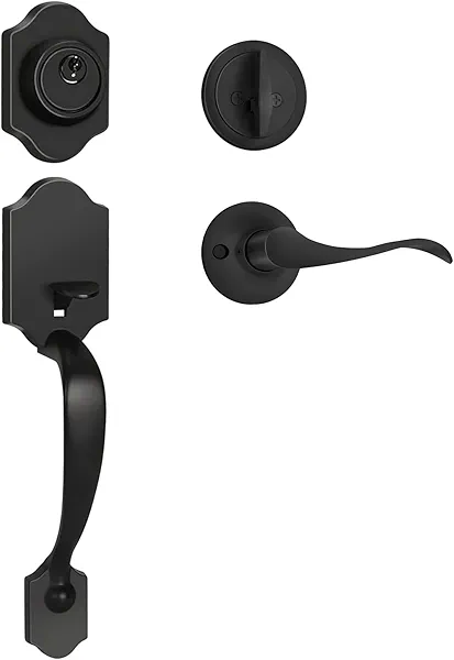 Haidms Matte Black Front Door Handle and Deadbolt Set, Front Door Lock Set, Entry Door Locksets with Deadbolt Single Cylinder, Exterior Door Handle with Reversible Handle Lever