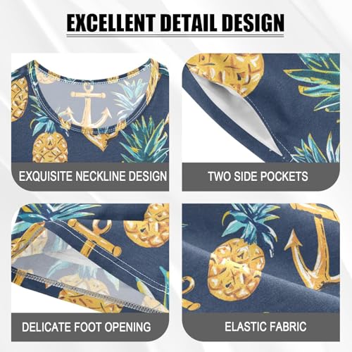 ALAZA Pineapples Anchor Pajama Set Short Sleeve Sleepwear Soft Lounge Nightwear4