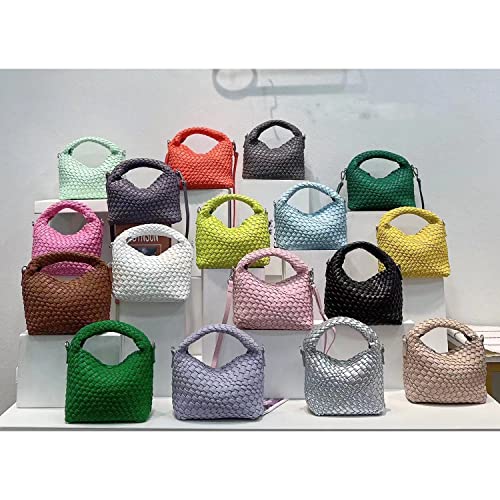 Image of Small Hand Woven Handbags for Women Shoulder Crossbody Bag Girls Purses Cassual Top Handle Bags Hobo Curved Tote Phone Bag (Rock Green)