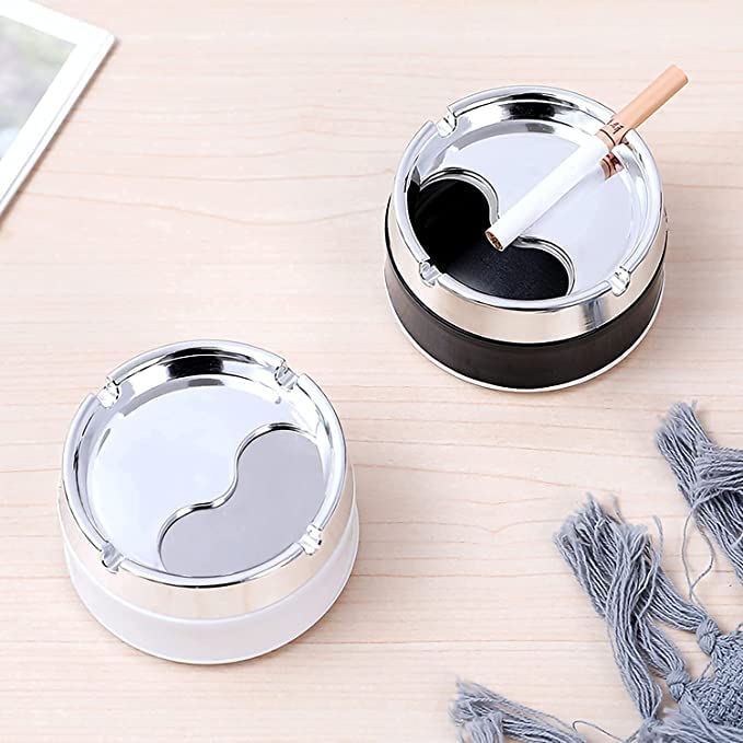 sp revolving Stainless steel and plastic Tabletop Decor Closed Printing Unbreakable Ashtray, Multicolour - 1 Piece-image-47