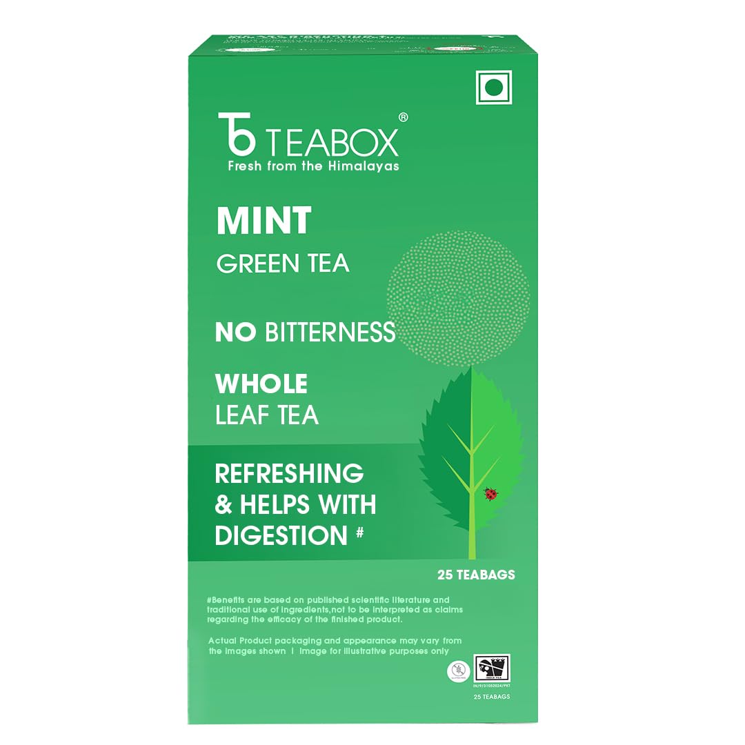 Teabox Green Mint Tea 25 Teabags | Exotic Blend of Premium Green Tea and Real Peppermint Leaves | Pyramid Teabags-image-43