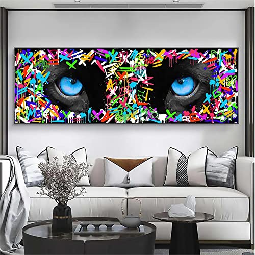 Toile graffiti art tigre oeil de tigre affiche colorée 30x90cm sans cadre