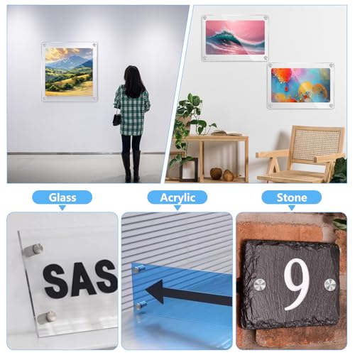 14 Stück Abstandshalter Edelstahl, 12 x 25mm Schilderhalter Abstandshalter Wand mit Schrauben, Edelstahl Werbeschraube, Wandabstandshalter Schraub für Werbetafeln, Schildern, Bilderrahmen