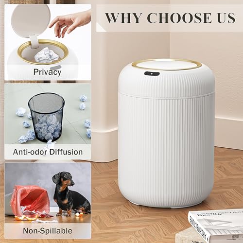 Image of Automatic Motion Sensor Bathroom Trash Can with Lid, 3 Gallon Touchless Trash Bin, Smart Plastic Electric Garbage Cans Small White Wastebasket for Office, rv, Bedroom, Living Room