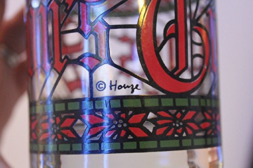 Vintage Houze Seasons Greetings Holiday Poinsettia Stained Glass Drinking Glass Tumbler Set Of 4 - (Old Fashioned Tiffany Style) #TOP6