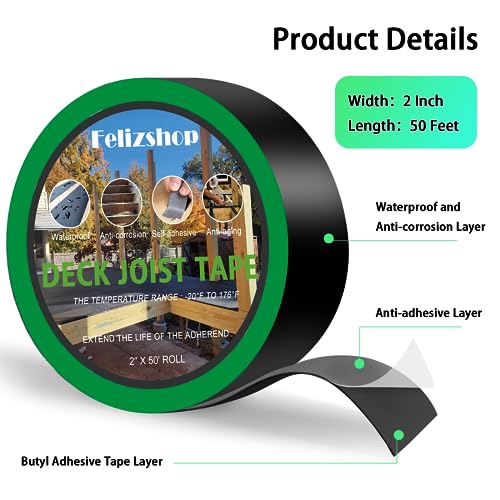 Image of Joist Tape,2 inch X 50' Butyl Deck Joist Tape,Waterproof Joist Tape for Decking,Deck Joist Flashing Tape for Deck Joists,Wood Beams Building Joists(16 Rolls)