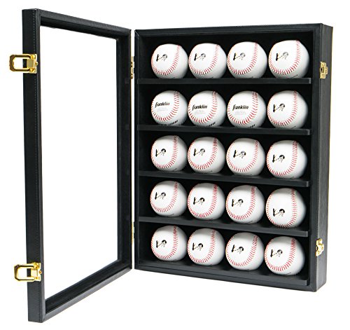 Jackcubedesign 20 Baseball Display Case Wall Mount Leather Cabinet Wood Shelf Sports Storage Acrylic Cover Rack With Protection 2 Knob(Black, 14.2 X 3.9 X 18 Inches) – :Mk104C #TOP1