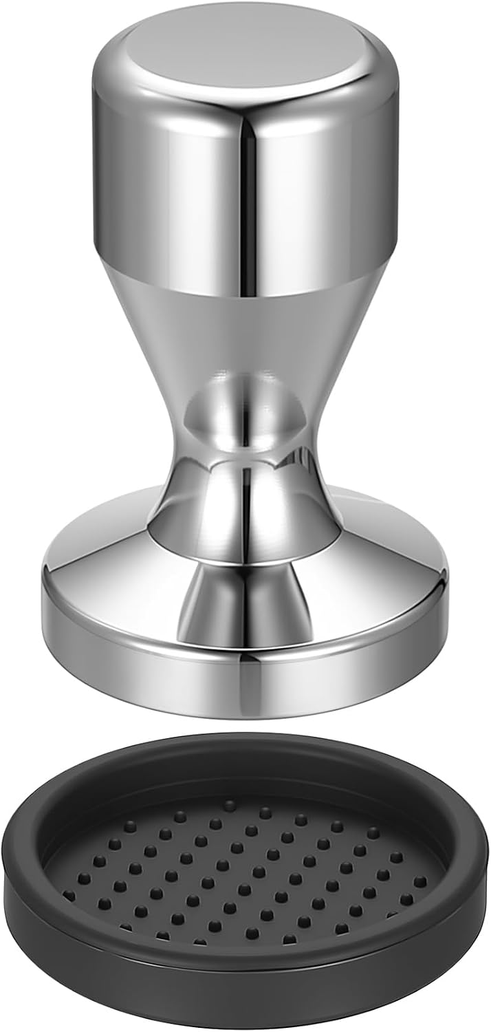 51mm Espresso Tamper Stainless Steel, Coffee Tamper with Flat Base & Silicone Mat, Barista Coffee Press for Portafilter Machines, Home & Professional Use