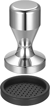51mm Espresso Tamper Stainless Steel, Coffee Tamper with Flat Base & Silicone Mat, Barista Coffee Press for Portafilter Machines, Home & Professional Use