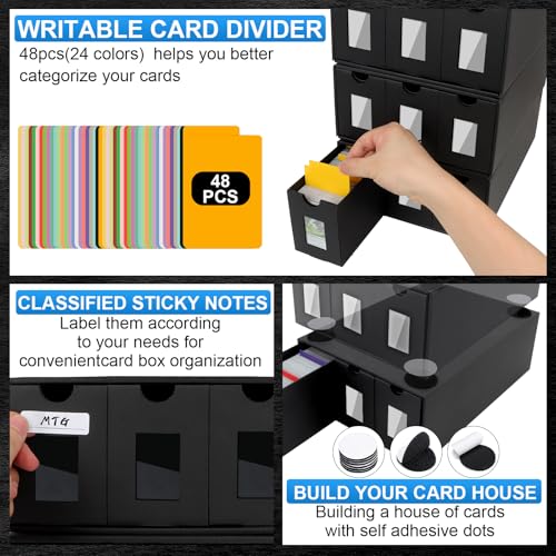 BILIPLE Trading Card Storage Box for Commander Display, 9000+ Trading Card Organizer, Card Deck Box Cardboard with 48 Dividers, Labels & Tapes, Compatible with TCG, PTCG, MTG and Sport Cards — view 4