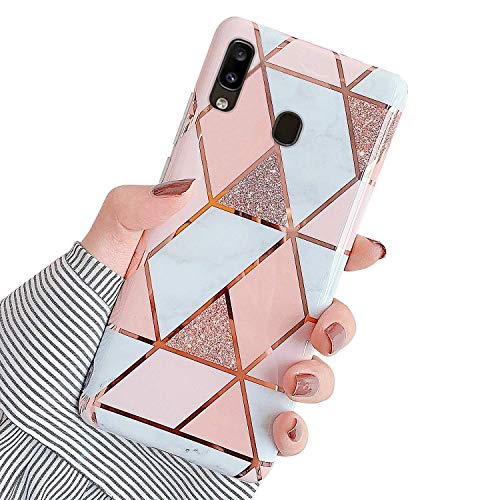 Robinsoni Case Compatible with Samsung Galaxy A20 Cover Silicone TPU Case Marble Mirror Reflection Case Colorful Plating Back Cover Ultra Thin Silicone Bumper Case Marble Case Red