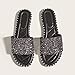 PICNICFUN Women's Open Toe Flat Sandals Rhinestone Glitter On Casual Fashion Slippers Quick Drying Indoor & Outdoor Slides (Black, 5)