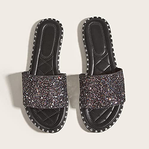 Image of Women's Open Toe Flat Sandals Rhinestone Glitter On Casual Fashion Slippers Quick Drying Indoor & Outdoor Slides