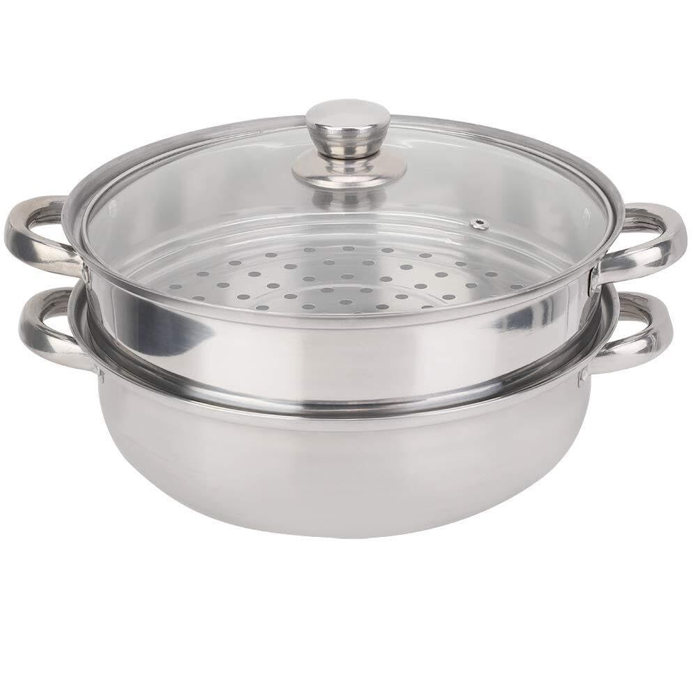 SaryEdge Stainless Steel 2-Layer Steamer Pot, Double Boiler For Soup, Dumplings, And Healthy Cooking,
