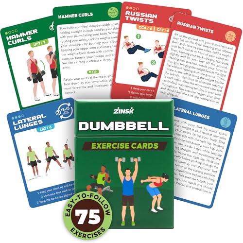 75 Dumbbell Workout Cards – 3.5” x 2.5” Full Body Weight Training Exercise Deck – At-Home Fitness for Men and Women – Learn Dumbbell New Exercises – Includes 12 Pre-Made Strength Workouts
