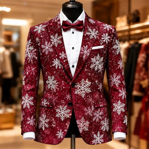 Christmas Blazers for Men Slim Fit Funny Print Lightweight Suit Jacket Wine - image 5