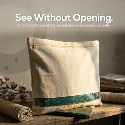 Image of PrettyKrafts Cotton Saree Bags /Covers For Storage Set Of - 24 Big Size Single (16 X 15 Inches) With Zip Closure For Clothes Bags And Wardrobe Organizer With Transparent Mesh Window