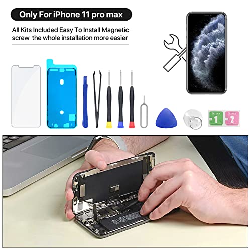 for iPhone 11 Pro Max Screen Replacement HD 6.5\" LCD Display and 3D Touch Digitizer Assembly with Repair Tools, Waterproof Tape, Screen Protector, and True Tone for A2161, A2220, A2218