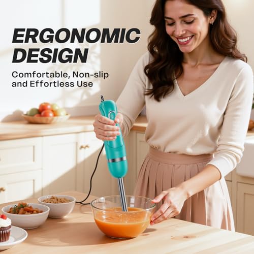 Image of Turelar Immersion Blender Handheld, Corded Electric Blenders Portable Stick Mixer with 2 Mixing Speed and Stainless Steel Blades Emulsifier for Effortless Blending Soup, Smoothies, Puree or Baby Food