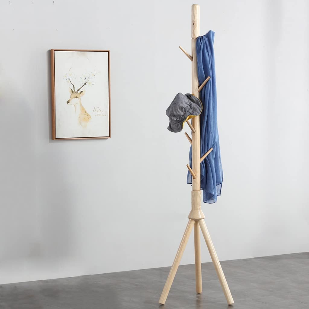 Perchero de Pie para Ropa Perchero De Pie De Madera Maciza Con Trípode De 9 Ganchos Para Abrigos, Sombreros, Entrada, Pasillo, Perchero De Suelo Percheros de Pasillo Estante(B)