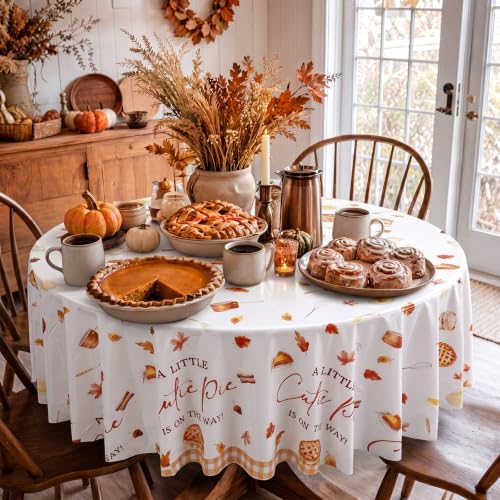 Image of Ganeen 6 Pcs A Little Cutie Pie is On The Way Plastic Tablecloths Fall Pie Baby Shower Table Cover Decoration 84 Inch Plastic Round Table Covers Fall Harvest Tablecloths Bulk for Baby Shower Party