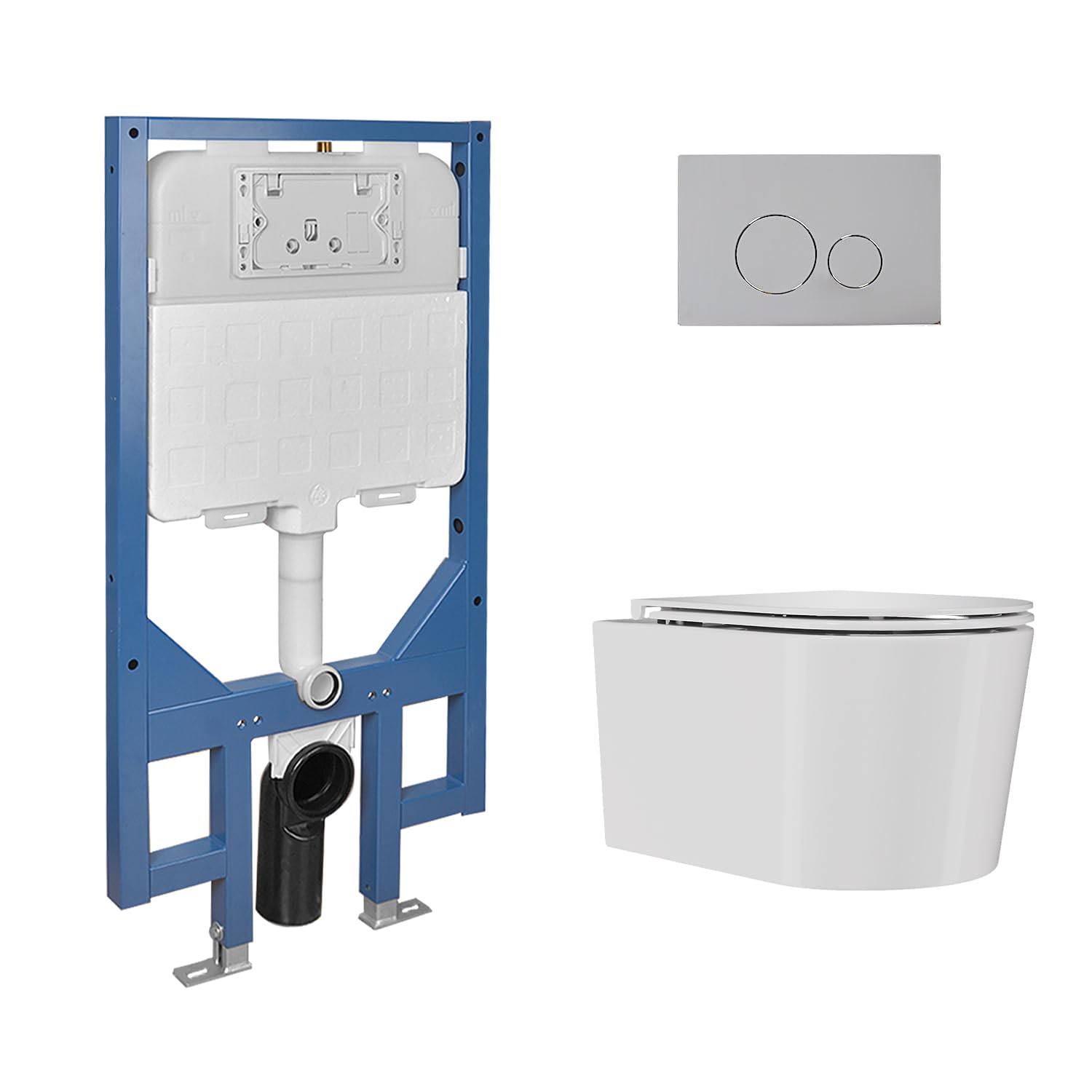 DeerValley Wall Hung Rimless Toilet with Cistern, Dual Flush 1.1/1.6 GPF Back to Wall, Bathroom WC Cloakroom Ceramic Toilets, Wall Mounted Elongated Bowl WC, Low Noise White