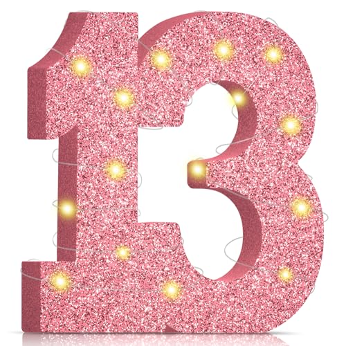 13th Birthday Decorations for Girls,13th Anniversary Decorations,Pink Gold Glitter Happy 13th Birthday Party Centerpieces for Table Decorations