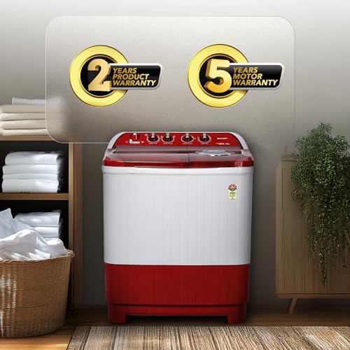 Image of SHARP 8.0 kg, 5 star Semi-Automatic Top Loading Washing Machine with Quadroniq Pulsator, Wave Dry Ring, 1300 RPM (ES-SD80NB-TR, Ruby Red, Pure Wave+)