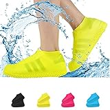 Waterproof Shoe Covers, Non-Slip Water Resistant Overshoes Silicone Rubber Rain Shoe Cover Protectors for Kids, Men, Women (Large, yellow)