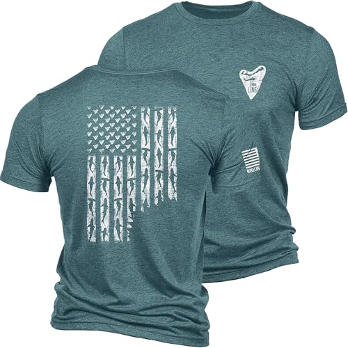 Nine Line Shark Flag Triblend T-Shirt - Unisex Patriotic Shirt - Dropline Logo and American Flag on Sleeve