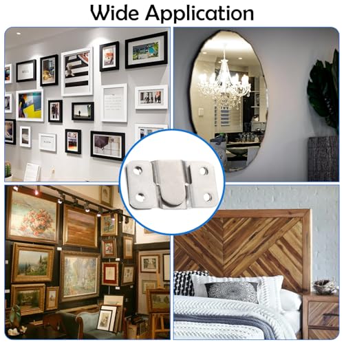 Image of 4 Pairs Flush Mount Bracket, Stainless Steel Interlocking Hanging Buckle Silver Heavy Duty Photo Frame Hook Interlocking Furniture Connector for Art Gallery Wall Mount Hardware