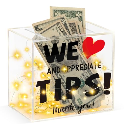 YLOLUL Light Up Tip Jar Acrylic Tip Box for Bartender