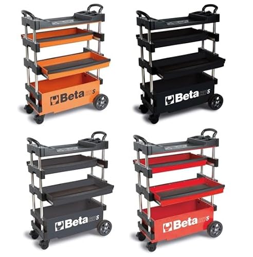 Beta C27S Collapsible Rolling Tool Cart 4-Cart Set | Heavy-Duty Mobile Metal Tool Trolley with Locking Drawers, 4” Steering Wheels, Brake System | Thermoplastic Worktop
